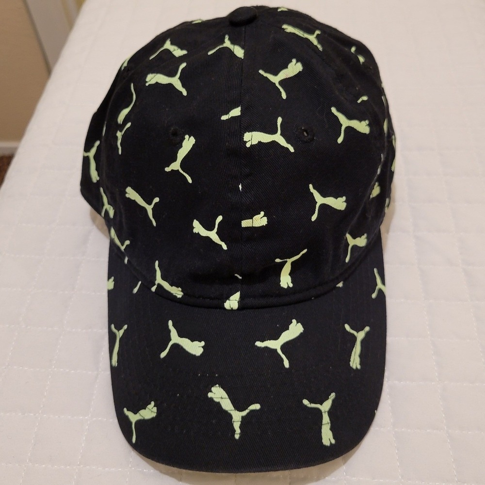 Puma Sullivan Black Lime Green All Over Print Men's Adjustable Baseball Cap Hat